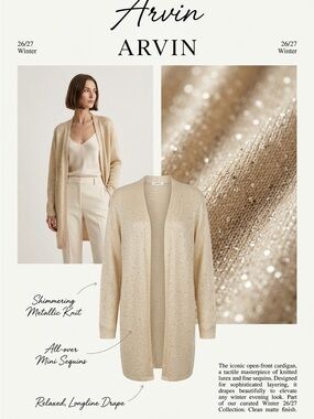 Dino Metallic Open-Front Cardigan - Champagne